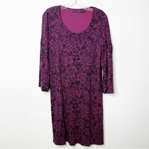 GUDRUN SJODEN |‎ Bell Sleeve Lotus Floral Print Scoop Neck Dress Sz. Small